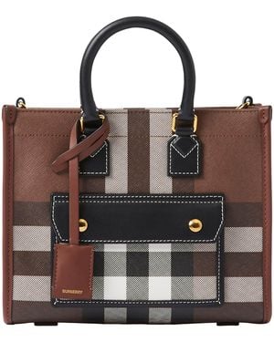 Burberry Mini Check Tote Bag - Brown