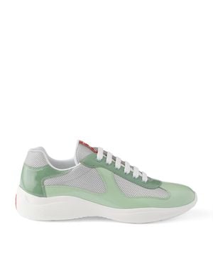 Prada Patent Leather-Mesh America's Cup Trainers - Green