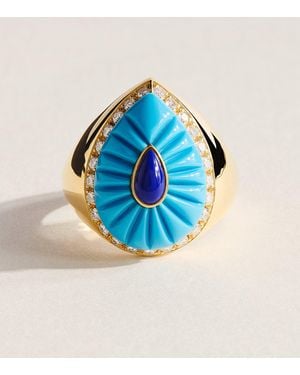 L'Atelier Nawbar And Diamond Bond Street Pinky Ring - Blue