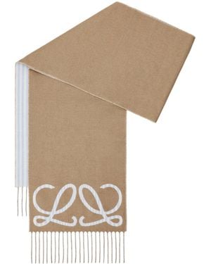 Loewe Silk-Cashmere Logo Reversible Scarf - White