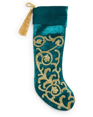Harrods Velvet Bead-Embellished Stocking - Green