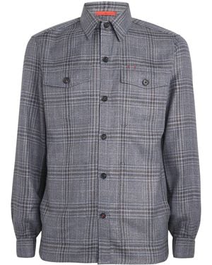 Isaia Wool-Silk-Linen Check Overshirt - Grey