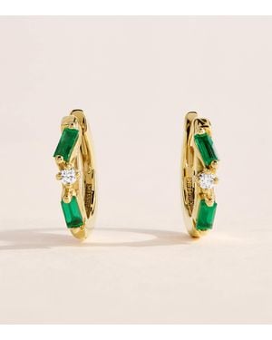 Suzanne Kalan Diamond And Emerald Thin Mix Huggie Earrings - Metallic