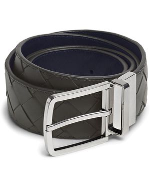 Bottega Veneta Leather Intrecciato Reversible Belt - Black