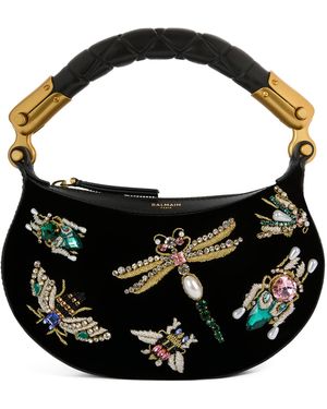 Balmain Mini Velvet Ebene Top-Handle Bag - Black