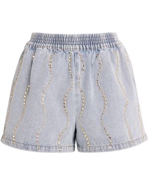 Sandro Embellished Denim Shorts - Blue