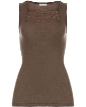 Hanro Wool-Silk Square-Neck Tank Top - Brown