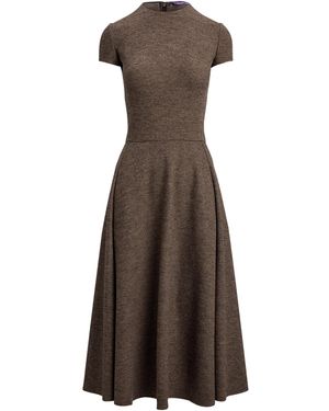 Ralph Lauren Wool Tick-Weave Margaret Midi Dress - Brown