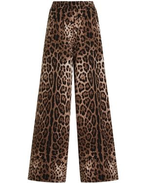 Dolce & Gabbana Fleece Leopard Print Pants - Brown
