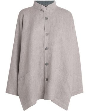 Eskandar Linen Wide Longline Jacket - Gray