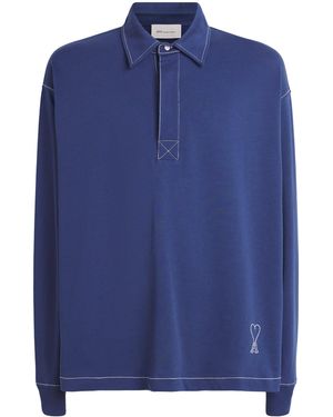 Ami Paris Cotton Oversized Polo Shirt - Blue
