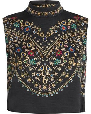 Saloni Satin Pendant Stripe Cropped Ren Blouse - Black