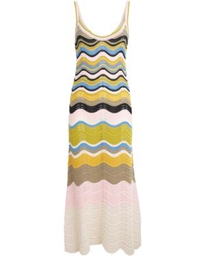 La DoubleJ Cotton Knitted Chevron Midi Dress - White