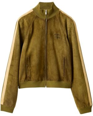 Miu Miu Waxed Suede Stripe Track Jacket - Green