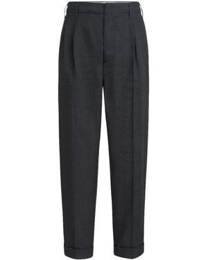 Brunello Cucinelli Linen-Wool Chevron Tailored Trousers - Black