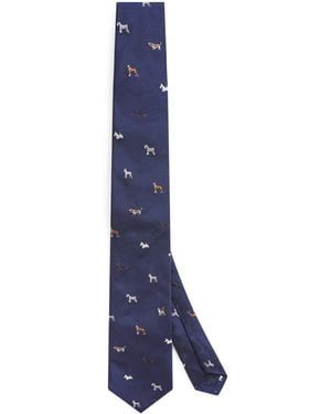 Paul Smith Silk Embroidered Dogs Tie - Blue