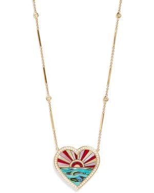 Jacquie Aiche Diamond, And Pearl Coral Sunshine Heart Necklace - White