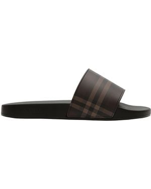 Burberry Check Slides - Brown
