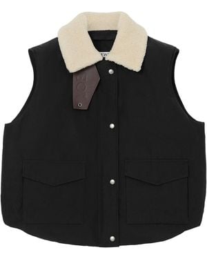 Loewe Technical Shearling-Collar Gilet - Black