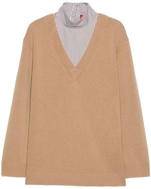 MAX&Co. Shirt-Detail Wool Jumper - Natural