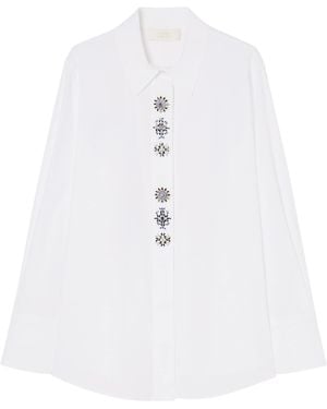 Marina Rinaldi Cotton Embellished-Placket Shirt - White