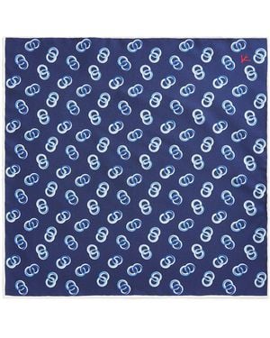 Isaia Silk Printed Pocket Square - Blue