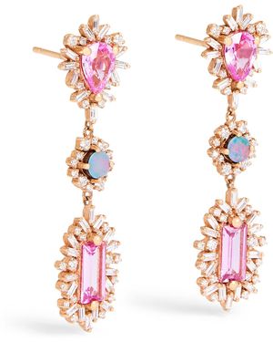 Suzanne Kalan Diamond, Sapphire And Opal One Of A Kind Drop Earrings - Pink
