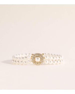 Self-Portrait Crystal And Faux Pearl Choker - Natural