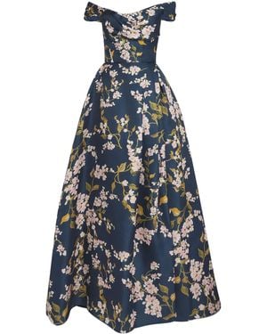 Monique Lhuillier Gazar Floral Off-The-Shoulder Gown - Blue