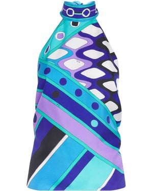 PUCCI Silk Halterneck Scarf Top - Blue