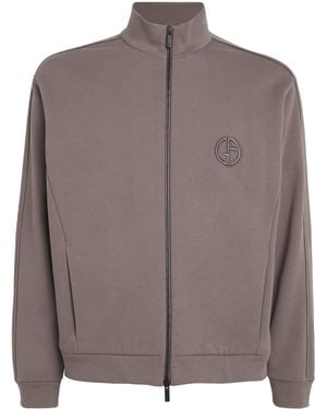 Giorgio Armani Cotton-Cashmere Zip-Up Logo Track Jacket - Brown