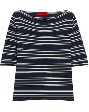 MAX&Co. Stripe Boat-Neck Crop Top - Blue