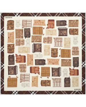 Burberry Silk Storefront Print Scarf - Metallic
