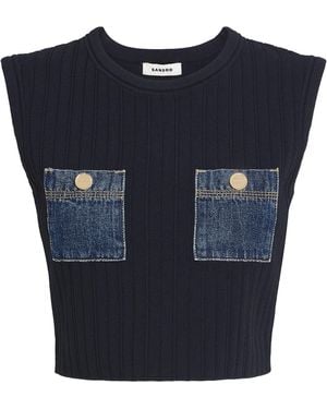 Sandro Knit Cropped Top - Blue