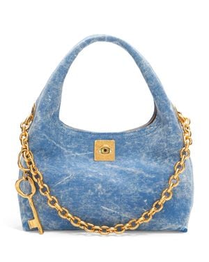 Schiaparelli Mini Cotton Denim-Effect Soufflé Shoulder Bag - Blue