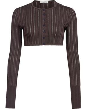 Alaïa Striped Cropped Cardigan - Brown