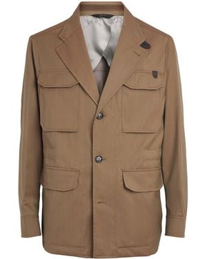Brioni Leather-Trim Blazer - Brown
