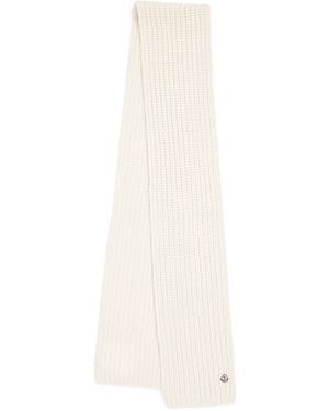 Moncler Wool Logo-Patch Scarf - White