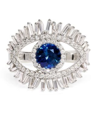 Suzanne Kalan Diamond And Sapphire Milli Evil Eye Ring - White