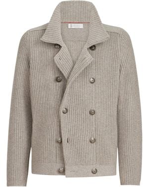Brunello Cucinelli Cashmere Double-Breasted Cardigan - Grey