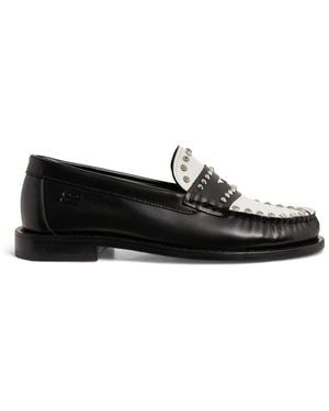 Sandro Leather Two-Tone Studded Loafers - Black