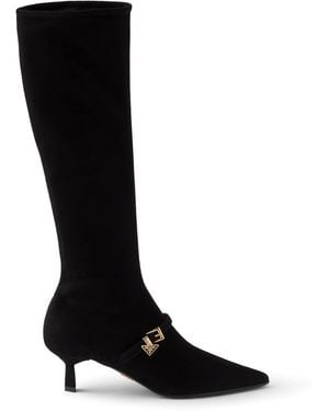 Prada Stretch Suede Boots - Black