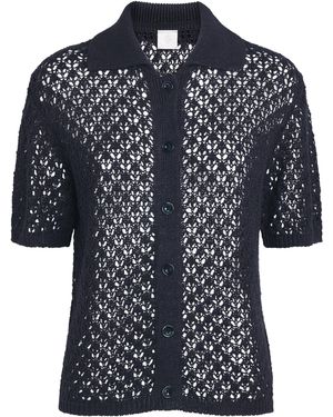 Eleventy Linen-Silk Knitted Open-Work Shirt - Blue