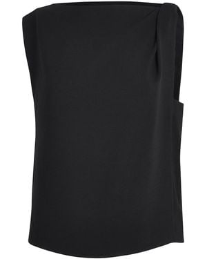 Vince Crepe Draped-Shoulder Top - Black