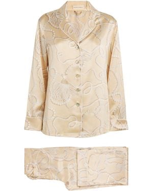 Olivia Von Halle Silk Pearl Print Lila Pyjama Set - Natural