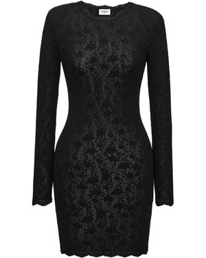 Saint Laurent Knitted Floral Mini Dress - Black