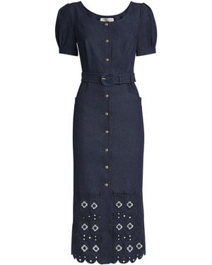 Saloni Denim Embroidered Blanca Midi Dress - Blue