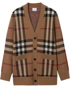 Burberry Wool-Cashmere Check Cardigan - Brown