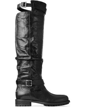 Jimmy Choo Biker Leather Knee High Boots - Black
