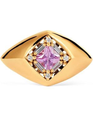 Suzanne Kalan Diamond And Sapphire Princess Signet Ring - Metallic
